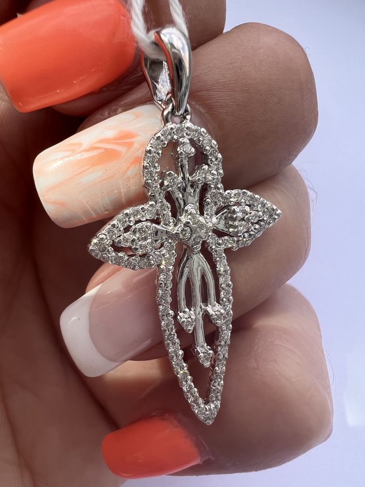 Шикарный золотой крест с бриллиантами 0,34ct белое золото 585 проба