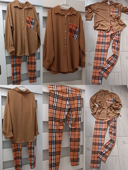 Zestaw 3 cz. krata uni na S M L xl łegi koszula + bluza komplet dres o