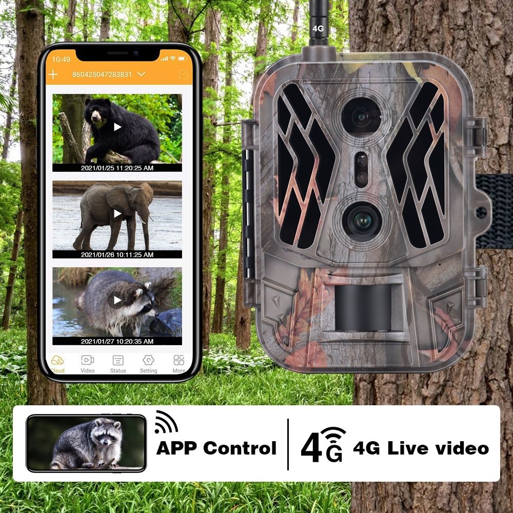Camara de Caça 4G - Vídeo em direto/Lente dupla - Bateria de Lítio