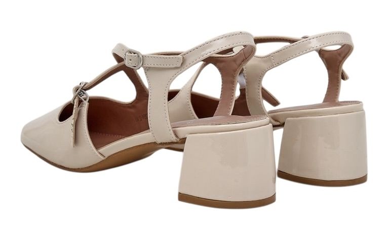 Czółenka lakierowane damskie z klamrami beżowe 36 Lidia