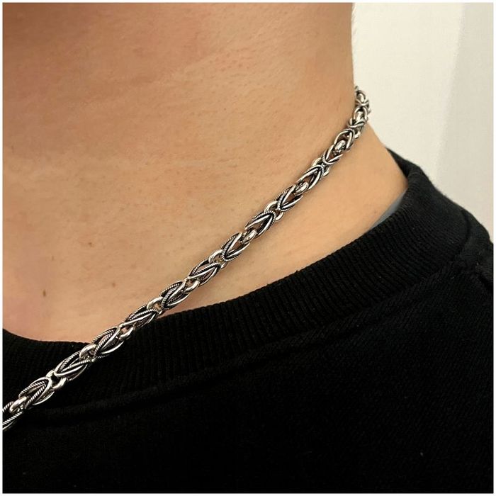 Unikatowy Srebrny Łańcuszek Grecki Wzór Bizantyjski + Zawieszka Czacha