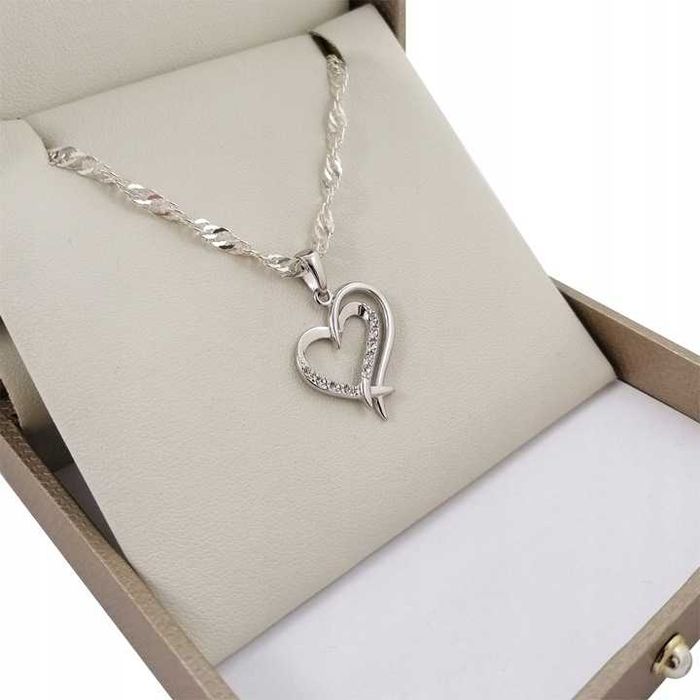 Srebrny łańcuszek singapur+serce 50cm 925 GWARANCJA PREZENT