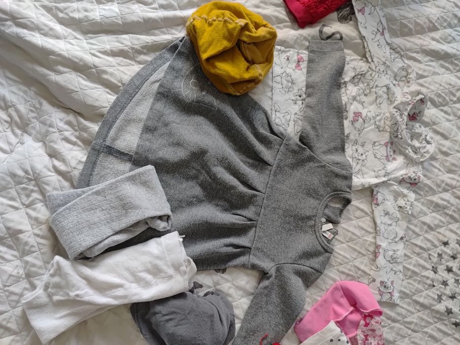Zestaw ubrań r86, sukienka, rajstopy, bluzki, koszulki