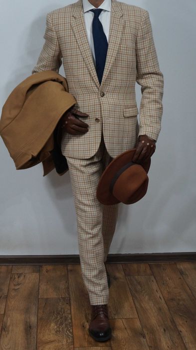 Garnitur Asos Rozmiar 48 Kolor Beżowy Krata