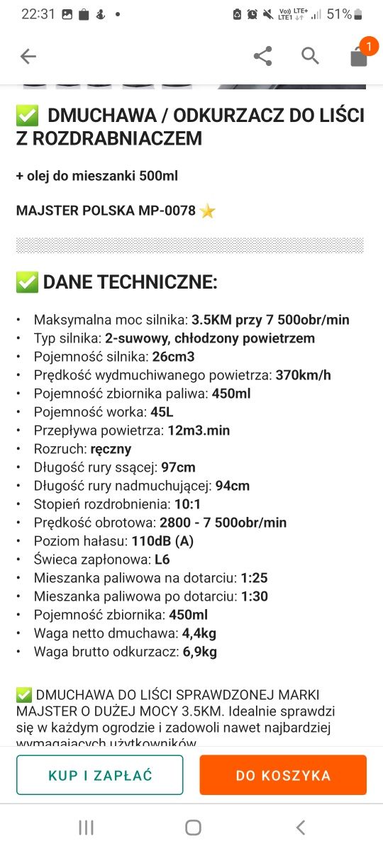 Dmuchawa+odkurzacz spalinowy ogrodowy