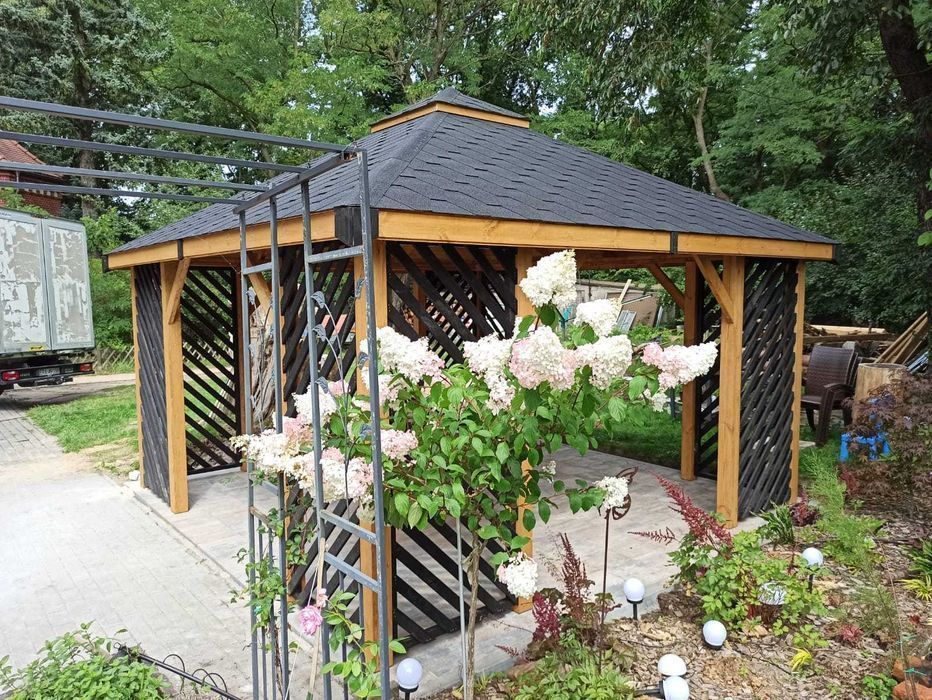 Altana altanka ogrodowa drewniana ,,Uppsala"430x430cm Nowoczesny ogród