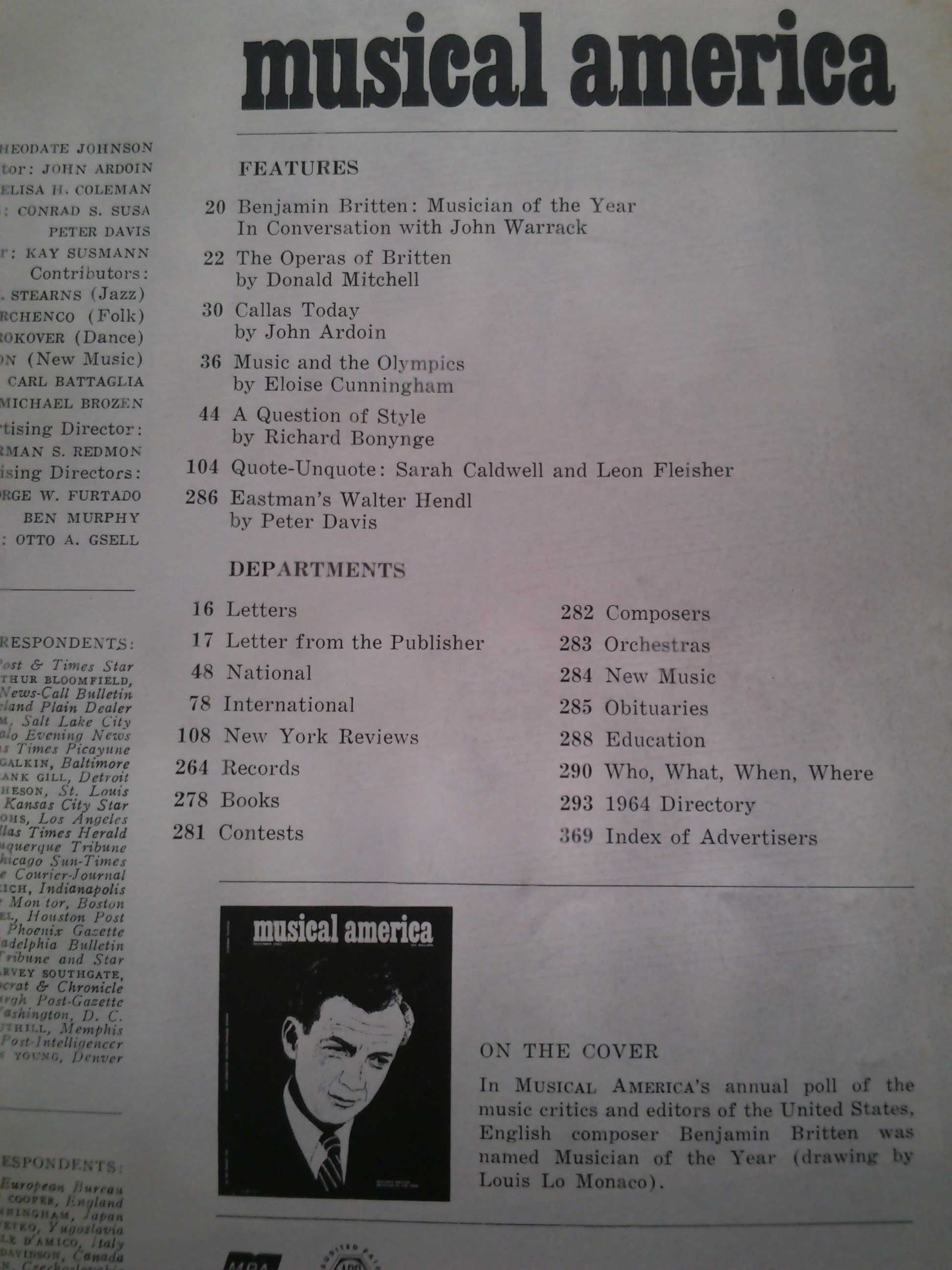 Musical America, dezembro 1964, 373 páginas, Benjamin Britten