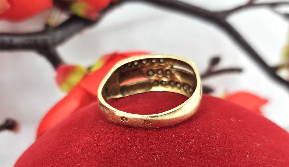 PIĘKNY szeroki  ZŁOTY PIERŚCIONEKz cyrkoniami  3,26G 585