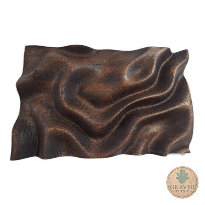 Płaskorzeźba dębowa  - fale, 3D, olejowana dekoracja ścienna