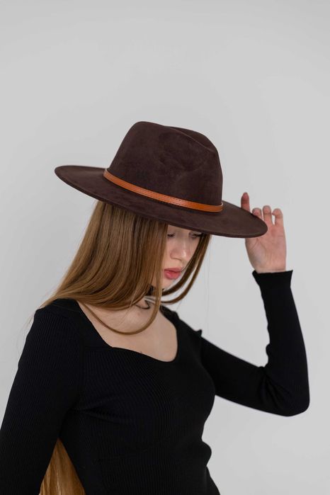 Капелюх федора унісекс з широкими полями 8 см замшевий SUEDE