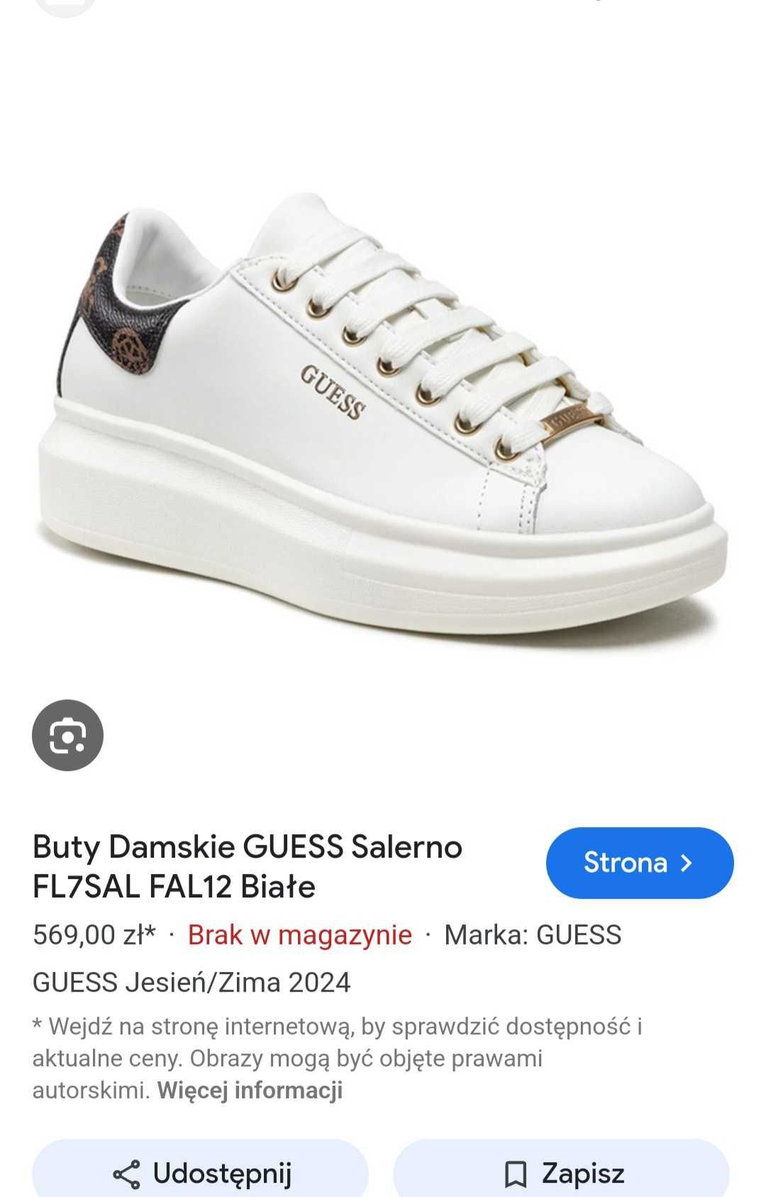 Buty damskie Sneakersy białe skórzane GUESS Vibo R.40