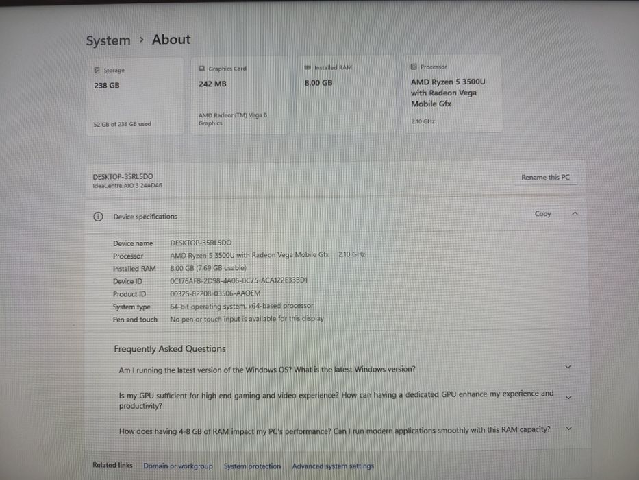 Lenovo All in One PC 24 inch Monitor