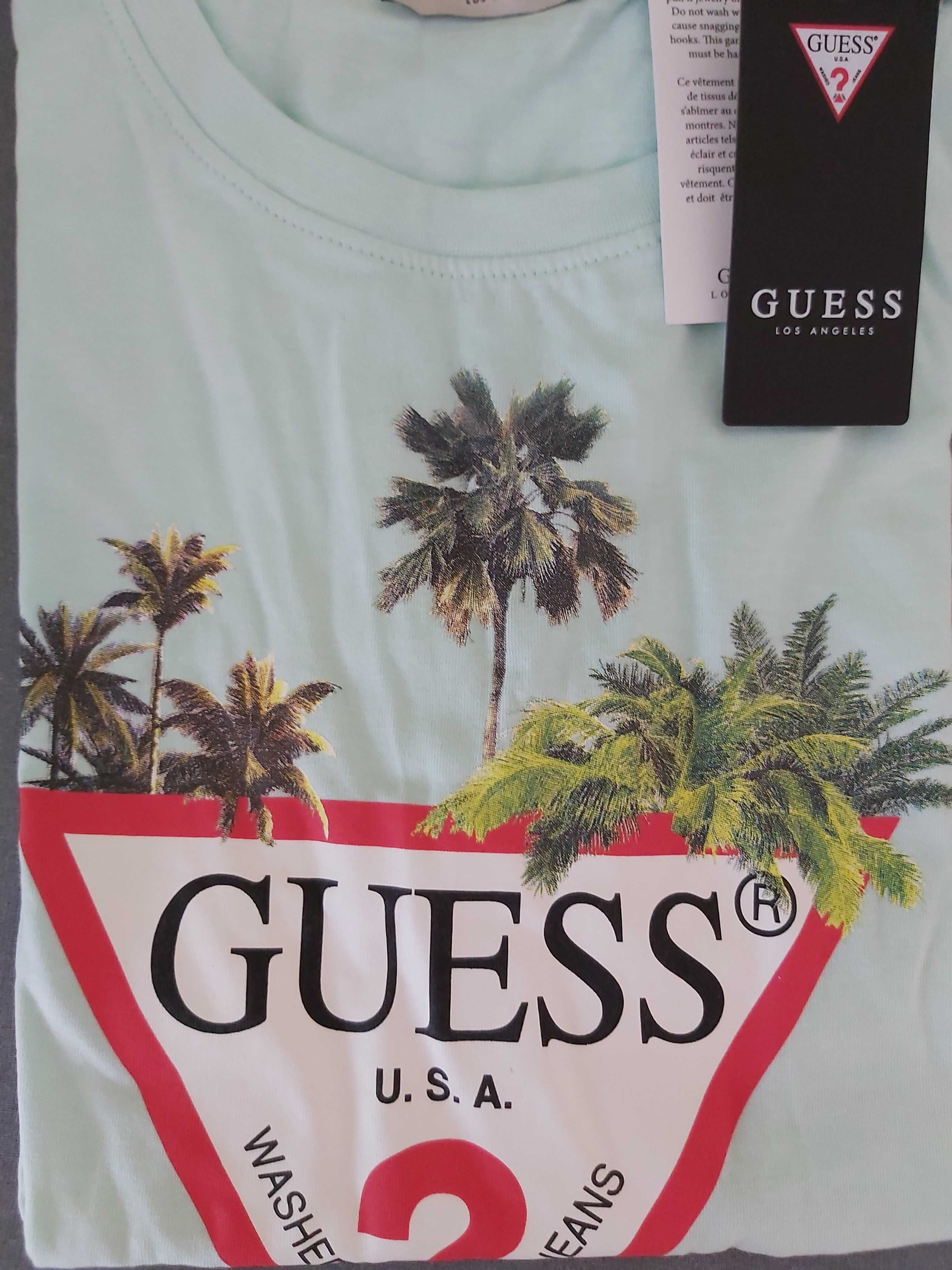 NOWY tshirt koszulka GUESS top M palmy miętowy