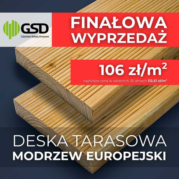 Deska tarasowa MODRZEW EUROPEJSKI 27x145x4000/5000 mm PROMOCJA !