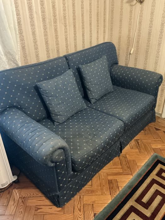 Sofá-cama + sofá individual em tecido