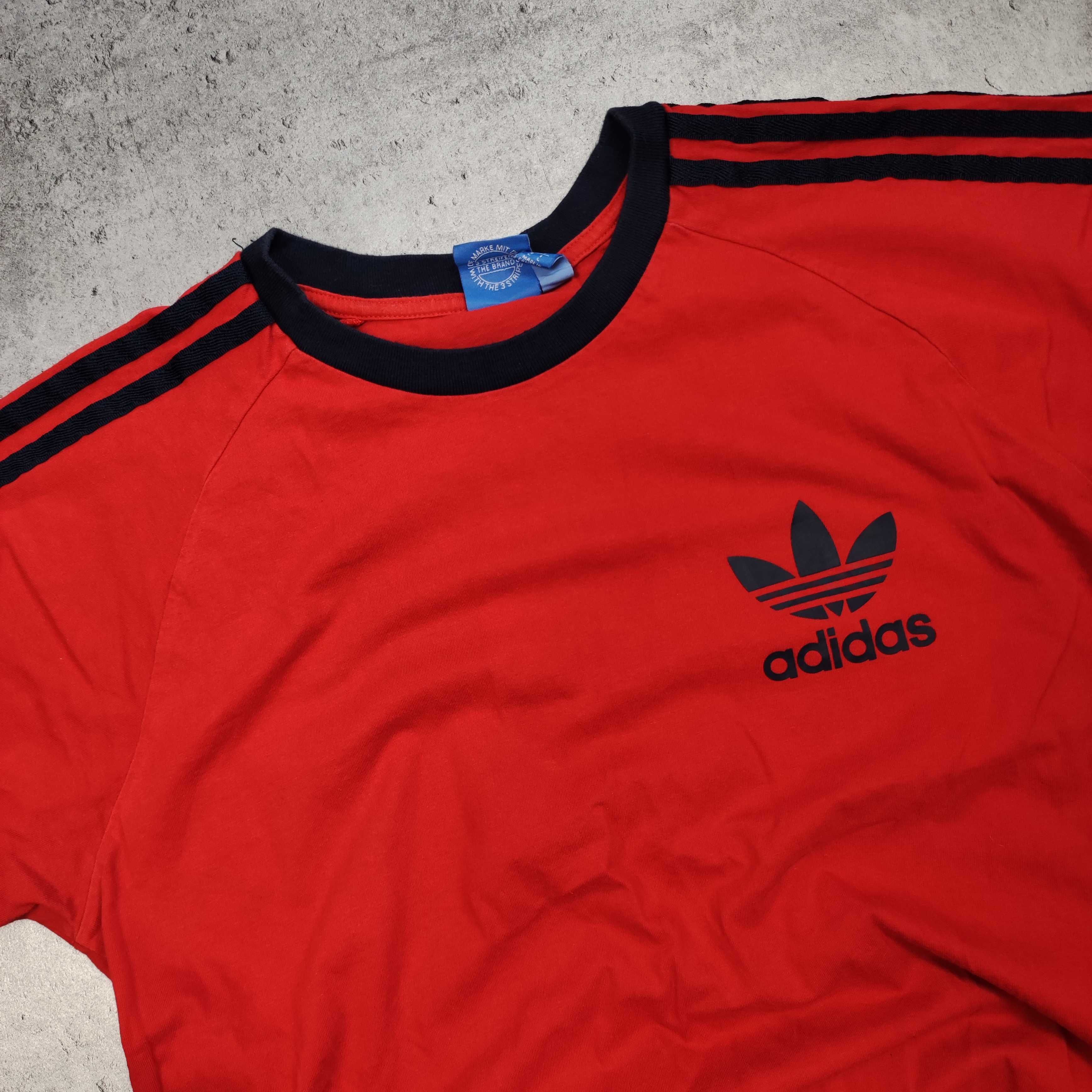 MĘSKA Koszulka Klasyczna Czerwona Adidas Bawełna California 3 Paski