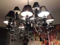 Candeeiro de teto vintage, estilo candelabro, 15 abajours, 15 braços
