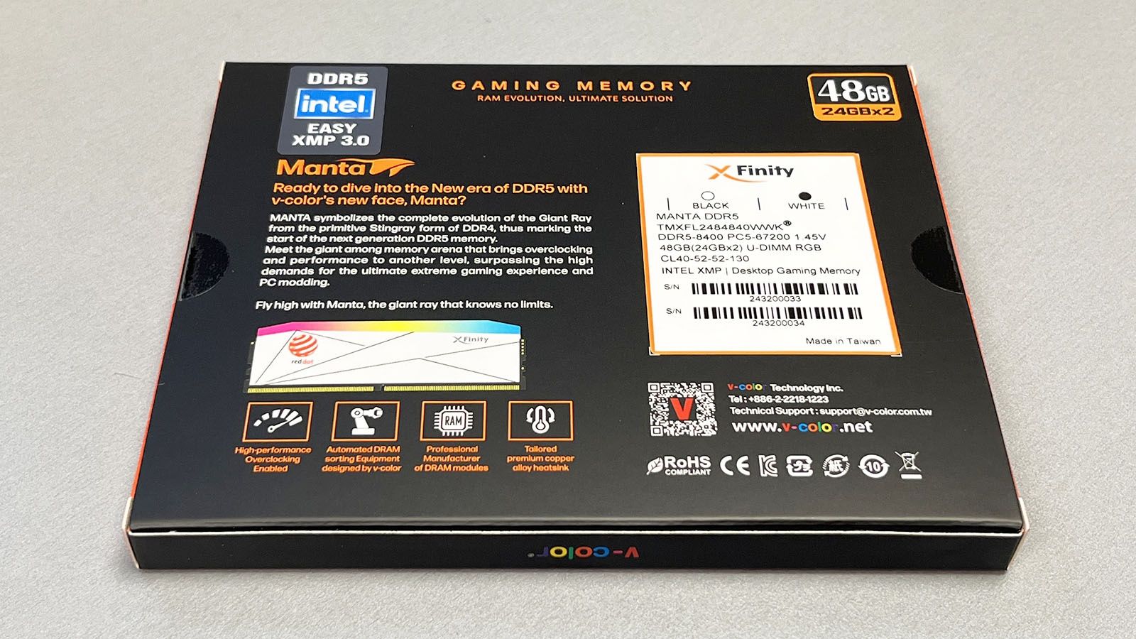 Pamięci RAM DDR5 V-Color Manta XFinity 8400MHz U-DIMM 2x24 48GB M-Die