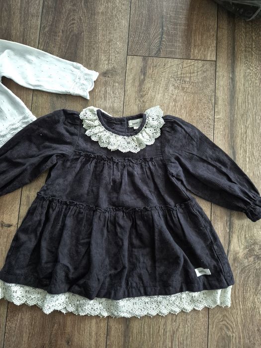 Śliczny komplecik Newbie rozmiar 74 sukieneczka i sweterek idealne na