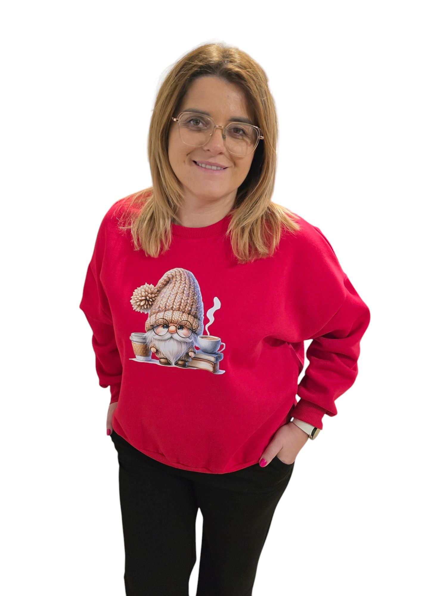 Bluza czerwona świąteczna z aplikacją krasnala Lara rozmiar uni