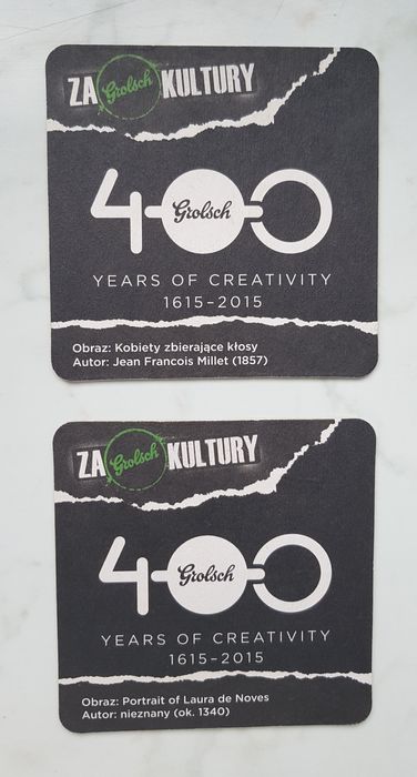 Podkładki pod piwo PINTA, GROLSCH (4 szt.), podstawki, birystyka