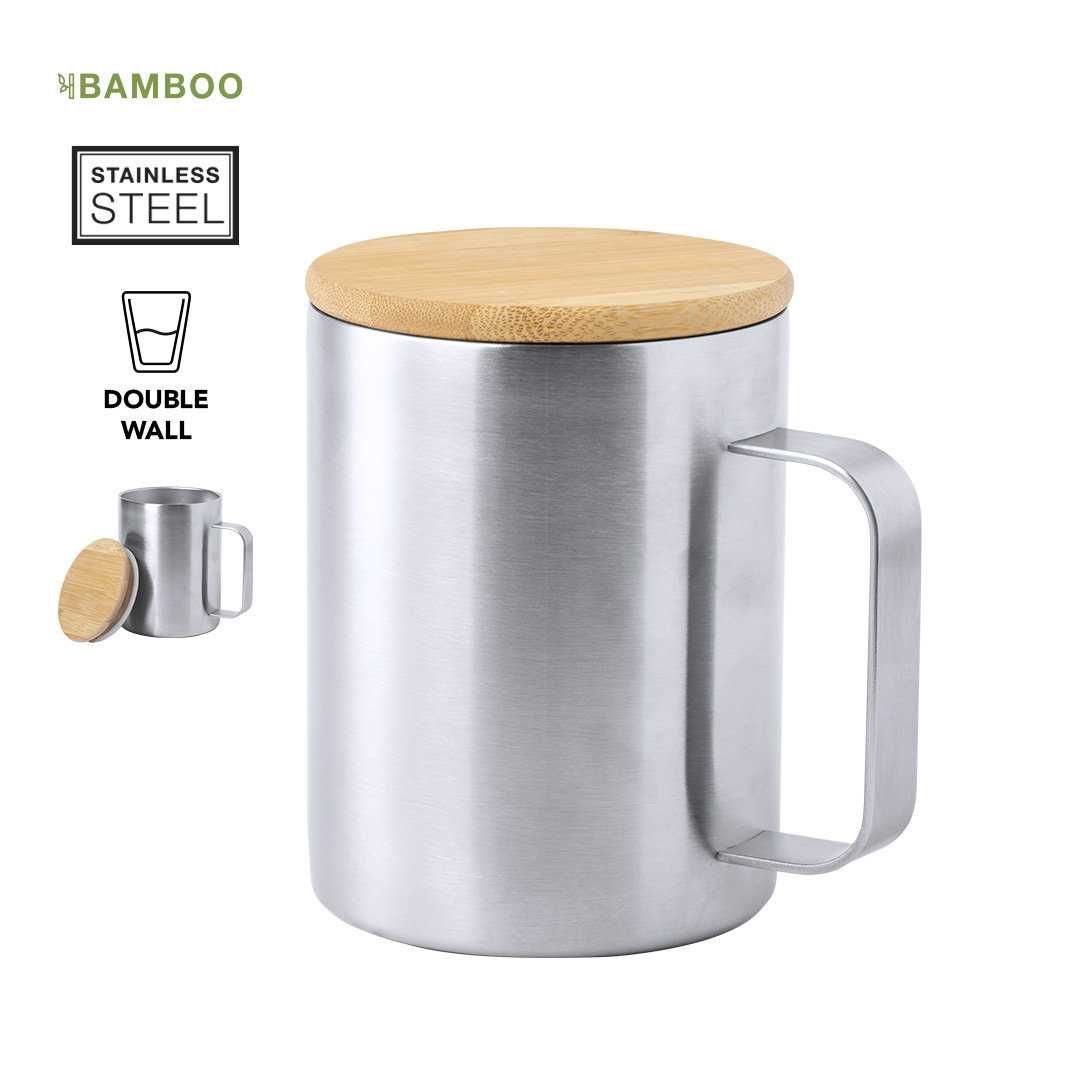 Chávena Térmica Aço e Bambu