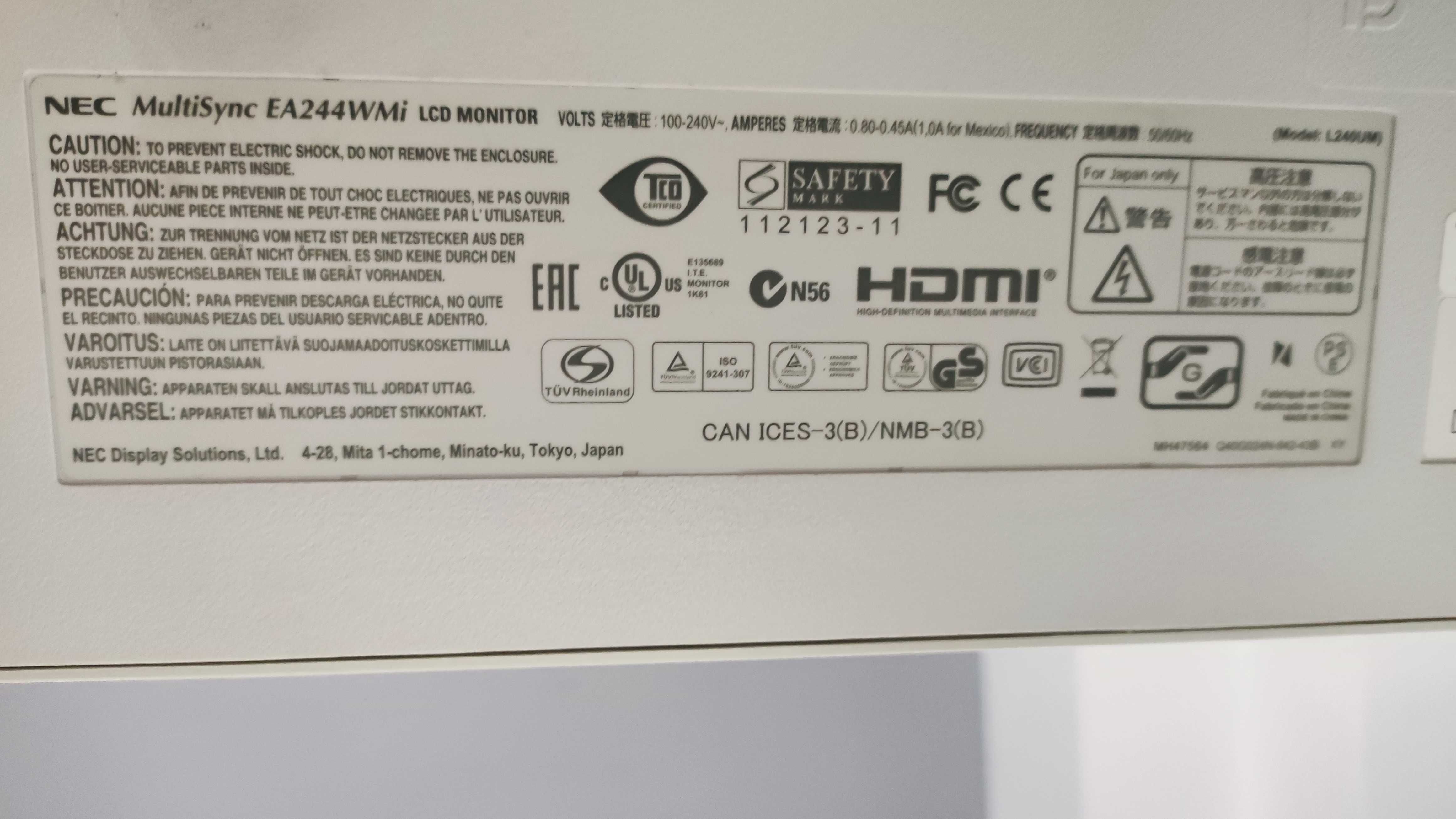 Monitor NEC ea244wmi 24" stan bardzo dobry