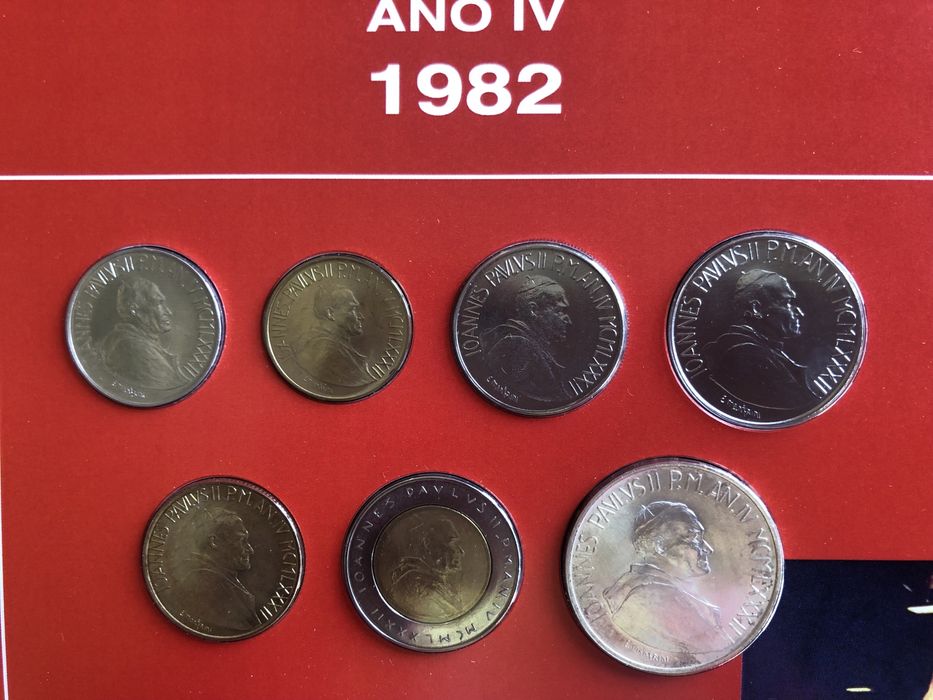 Lote de 7 Moedas (Liras) 1982–Cidade do Vaticano, Papa João Paulo II