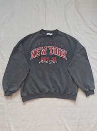 Pull&Bear Bluza Oversize XS New York Szara Czerwona