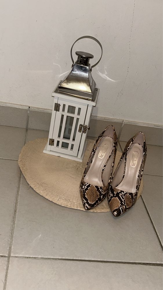 Sapatos cstanho padrao cobra