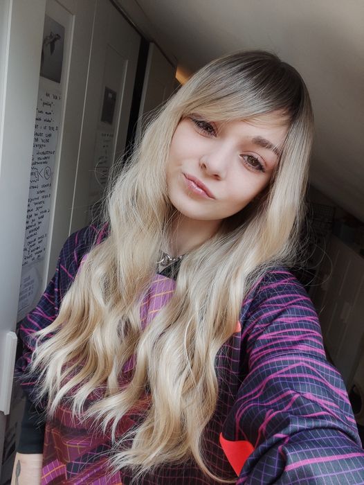 Nowa gęsta peruka blond ombre sombre grzywka jak prawdziwa wig