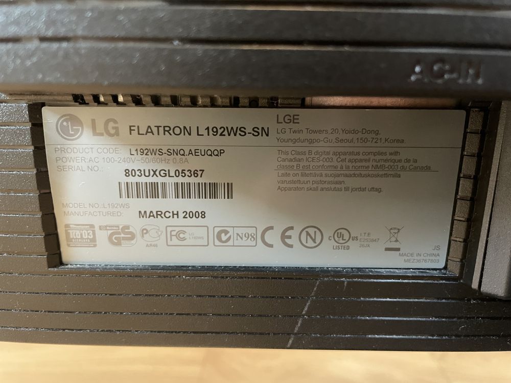 Monitor LG Flatron L192WS 19”