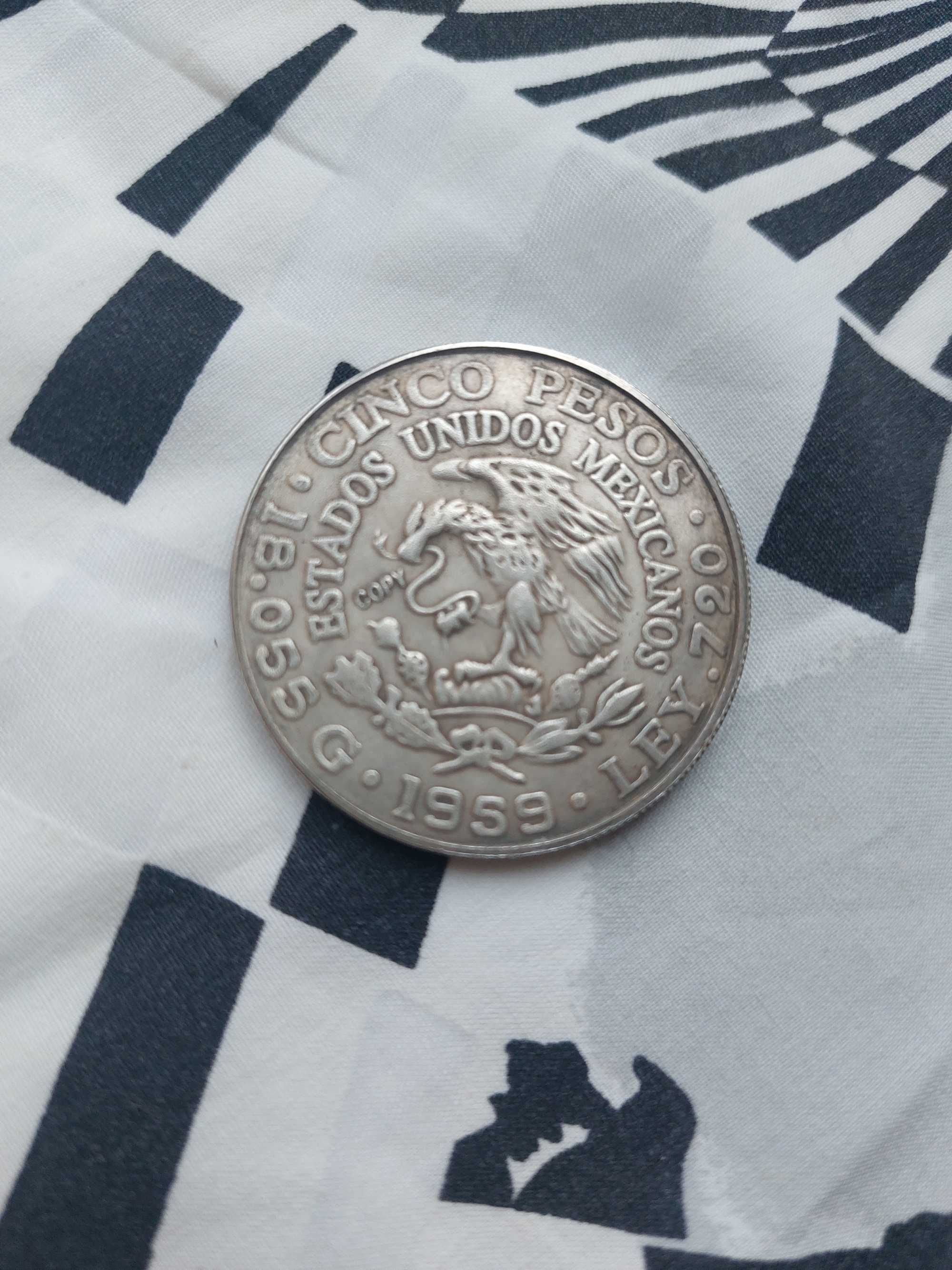 Серебряная монета Мексика 1 песо, 1859 1959годов