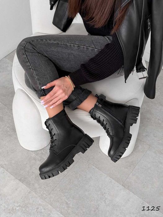 Зимові жіночі черевики чорні шкіряні (36-41) на хутрі | Ботінки жіночі