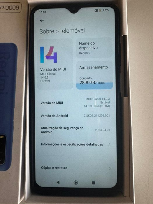 Xiaomi redmi 9T 128gb 4+4 RAM óptimo estado com cx e cabo USB C