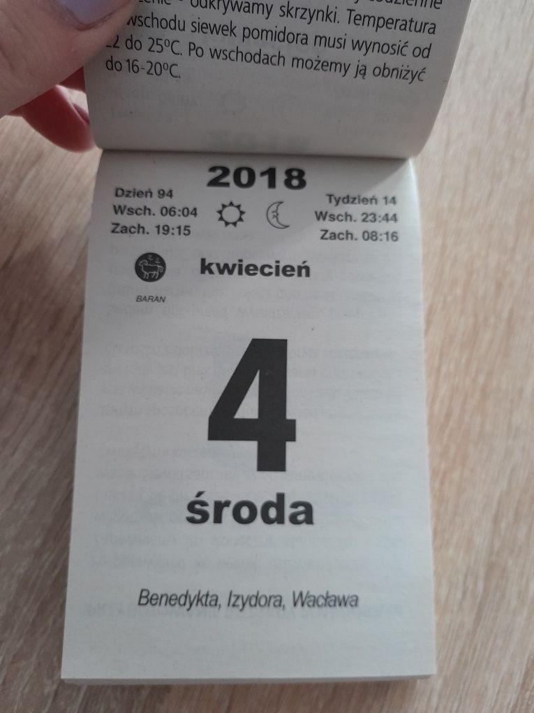 Kartka z kalendarza zdzieraka 2018