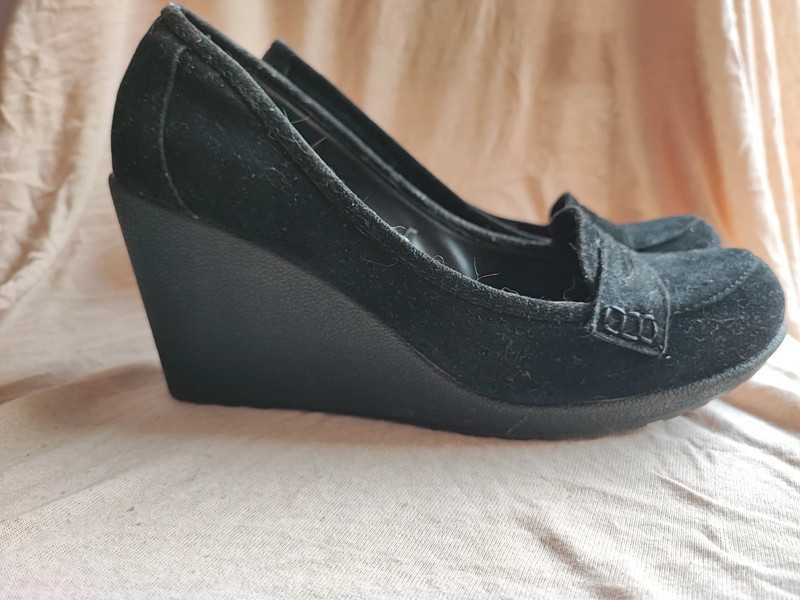 Buty koturny czarne F&F rozmiar 39, mokasyny na koturnie