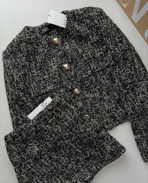 Новий! Костюм жакет , шорти-спідниця zara твід, розмір S