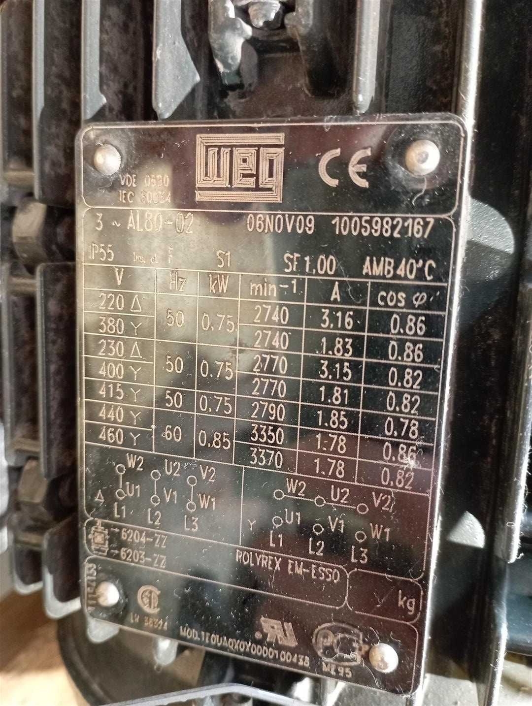 SPRAWNY!!! Silnik elektryczny WEG 0.75kW AL80M-02,  S011637