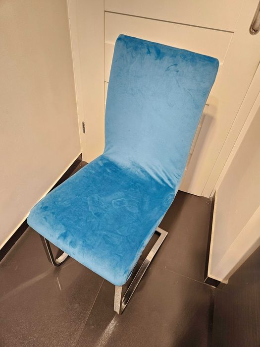 Pokrowce na krzesła miękkie welurowe turkusowe 4 sztuki komplet