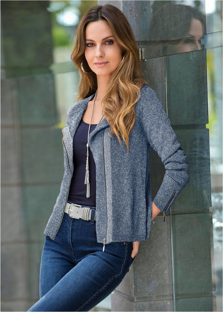Bonprix granatowy sweter cardigan na zamek długi rękaw 40-42 VV