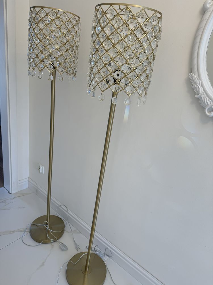 Lampa dwie sztuki duza krysztalki zlota