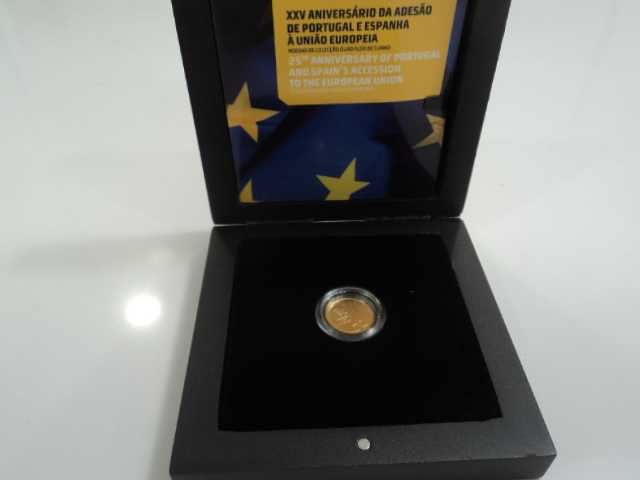moeda ouro xxv aniversario de adesão de Portugal e Espanha  à UE