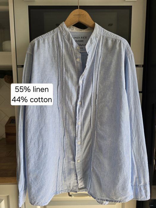 Koszula męska lniana w paski XL bawełna len