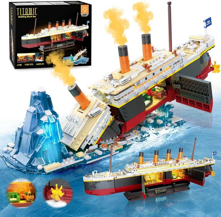 Titanic zabawka budowlana 2 w 1 ze światłem, statek Titanic