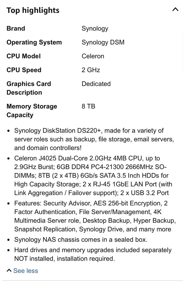 Synology DS220+ 8TB DS operating system