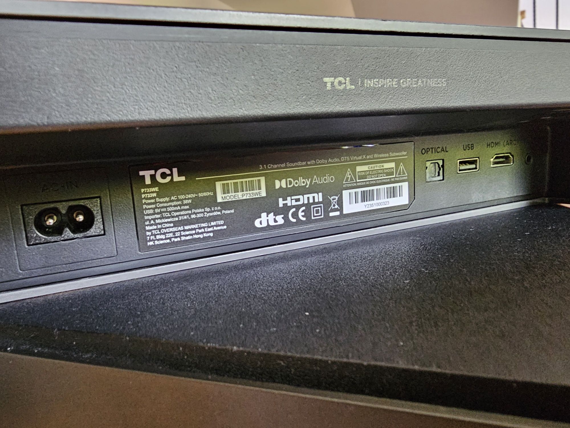 Soundtrack TCL z Subwooferem P733