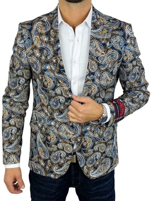 MARCO MILANO Marynarka męska C25 paisley, granatowa, beżowa, casual