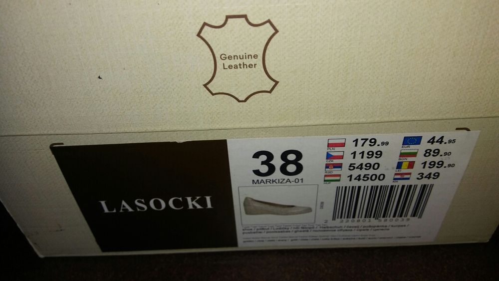 Czółenka, buty Lasocki skóra nowe z metką r. 38