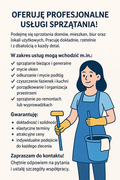 Sprzątanie domu, biur